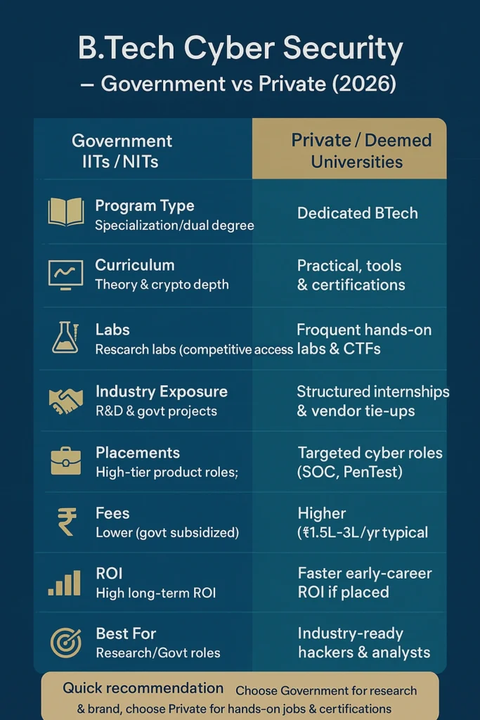 B.Tech Cyber Security Government vs Private Colleges