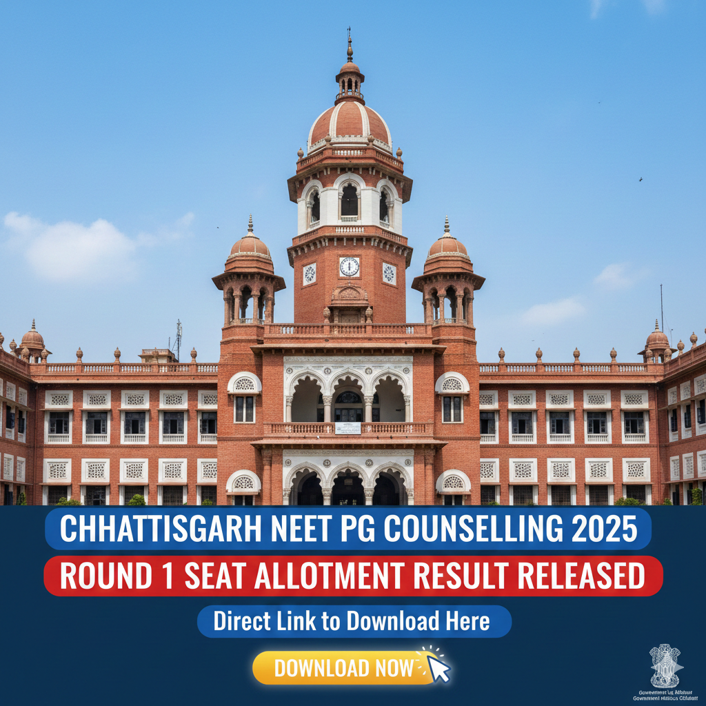 Chhattisgarh NEET PG Counselling 2025 Round 1 Seat Allotment Result Released: