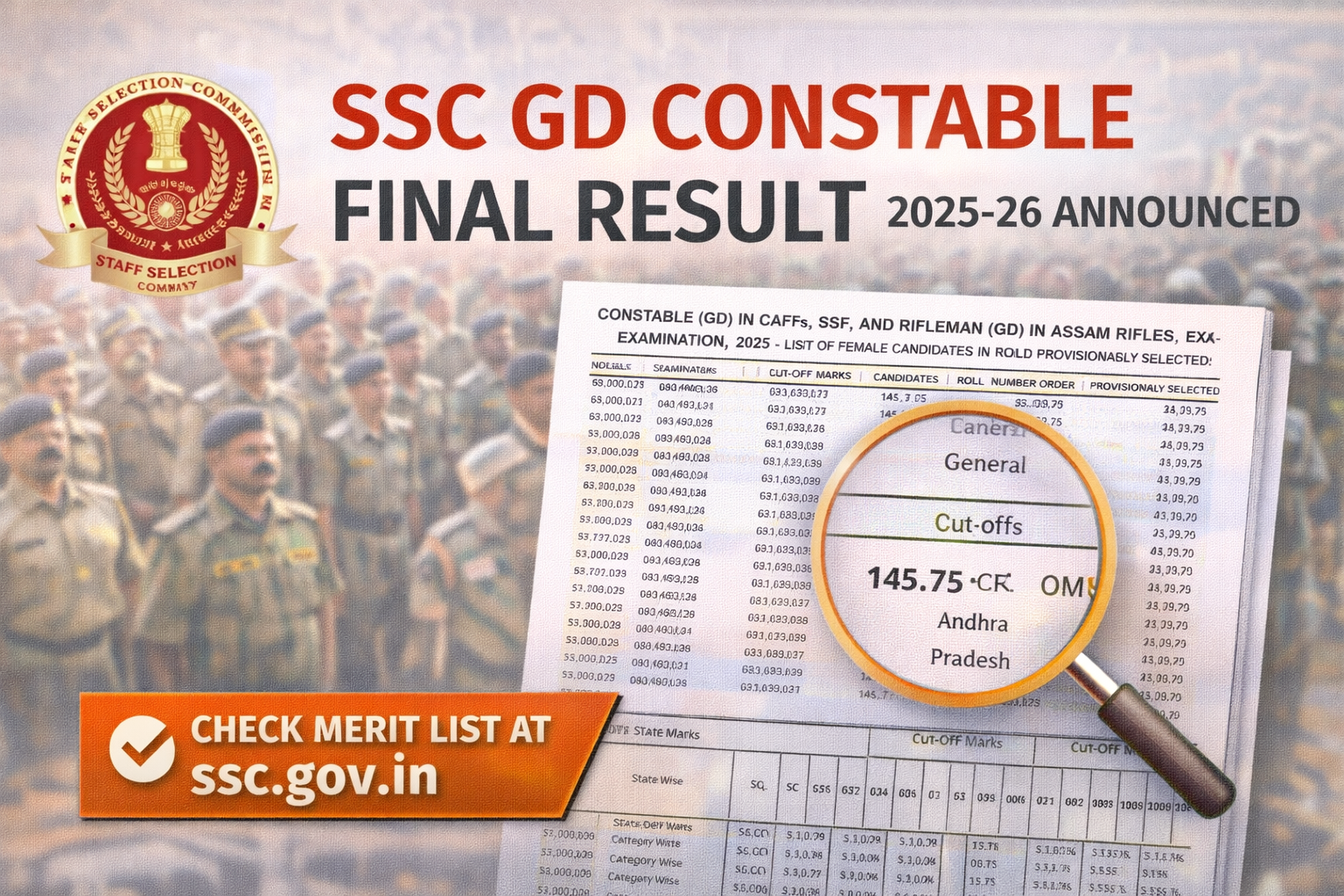 SSC GD Constable Final Result 2025-26 Announced