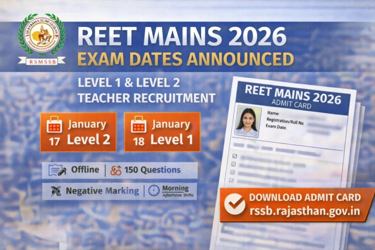 RSMSSB REET Mains 2026 Begins Tomorrow