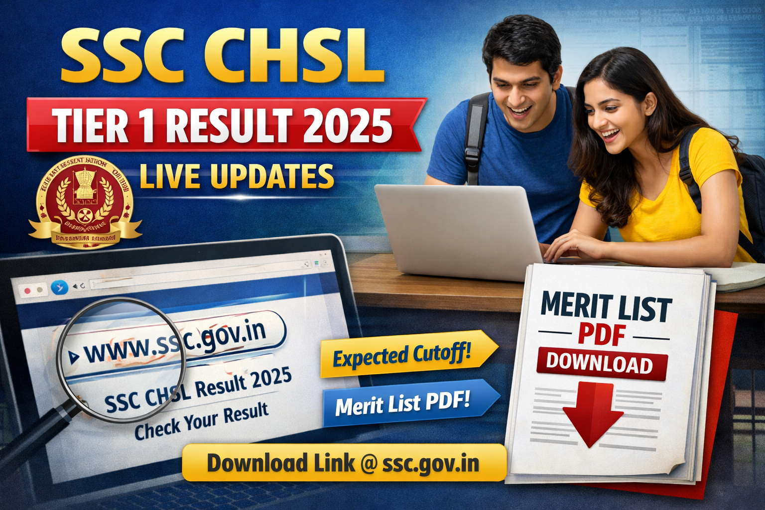 SSC CHSL Tier 1 Result 2025 Live Updates: Expected Cutoff & Merit List PDF Download Link @ssc.gov.in