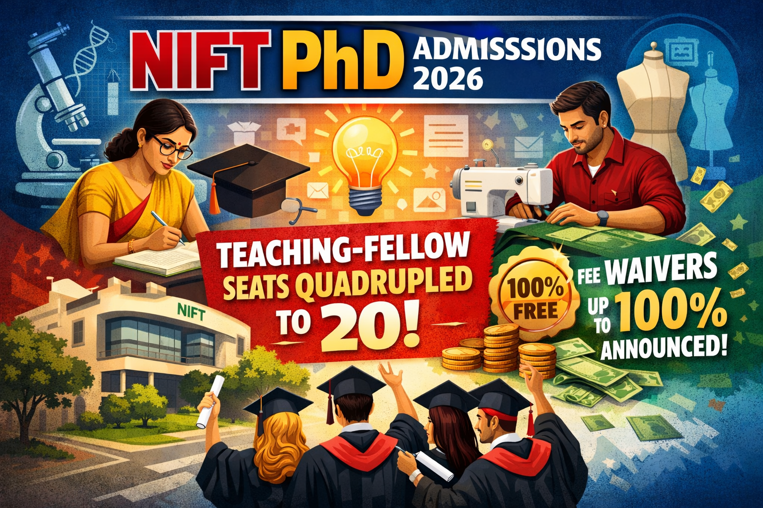 NIFT PhD Admissions 2026: Teaching-Fellow Seats Quadrupled to 20; Fee Waivers Up to 100% Announced