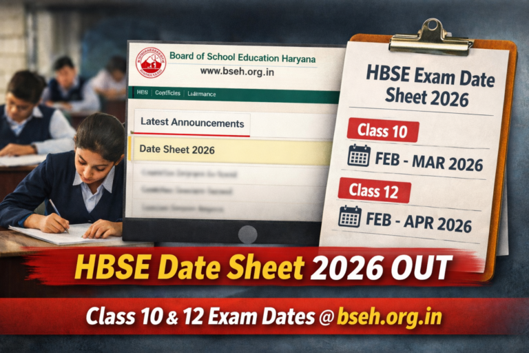 HBSE Date Sheet 2026 Released @ bseh.org.in; Live Updates on Class 10, 12 Exam Dates