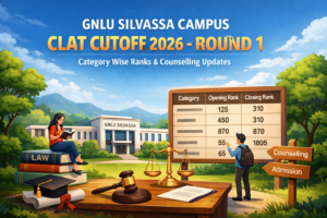GNLU Silvassa Campus CLAT Cutoff 2026 - Round 1 Category Wise Ranks & Counselling Updates