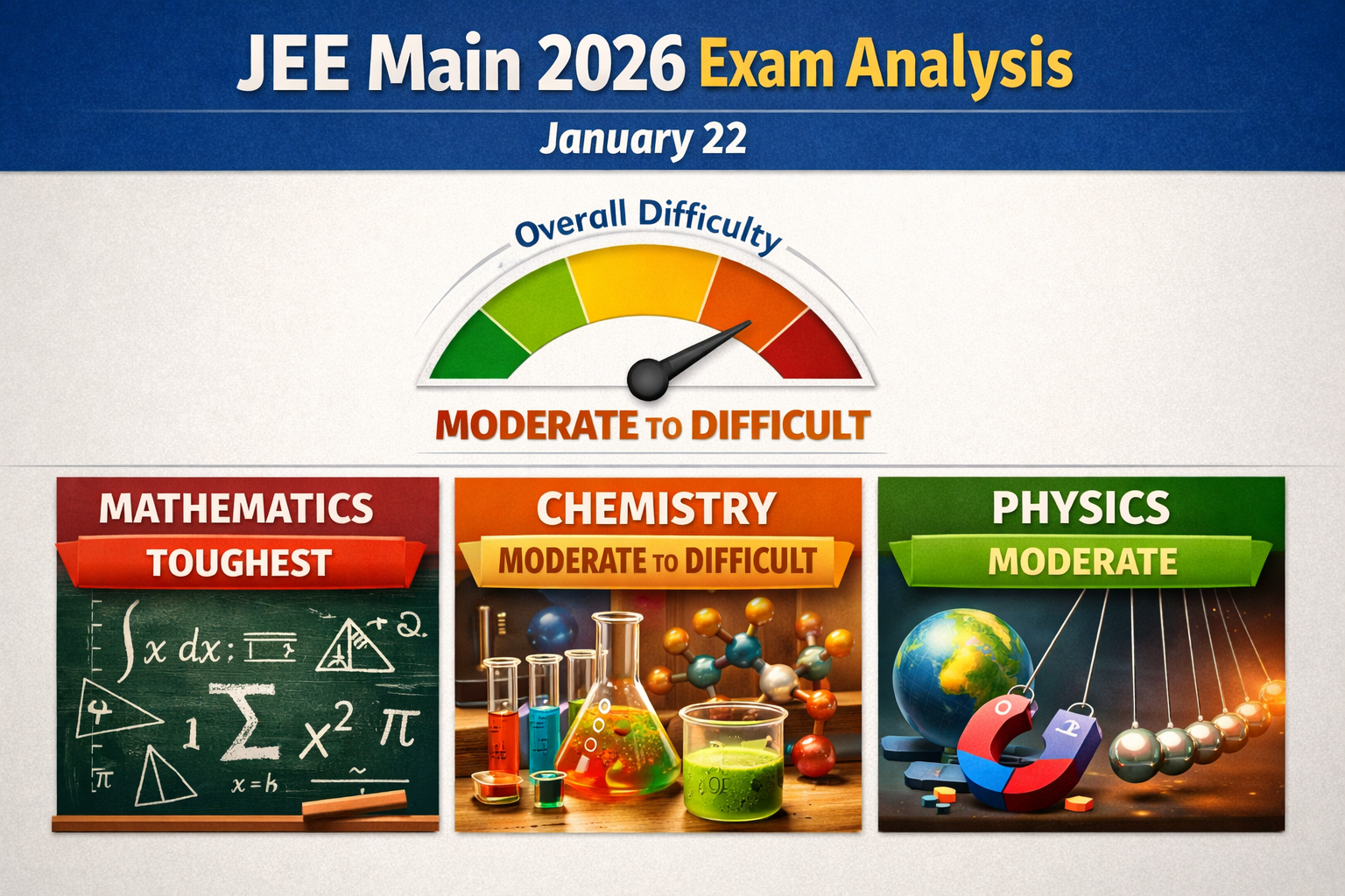 JEE Main 2026 Jan 22 Exam Analysis: How Difficult Was Each Section?