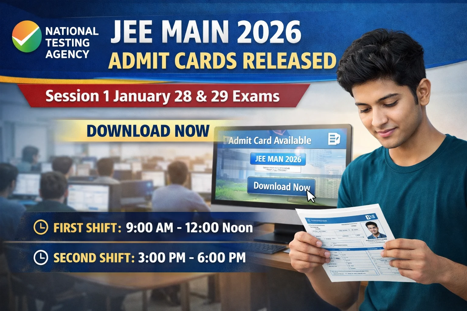 JEE Main 2026 Session 1 Admit Cards Released