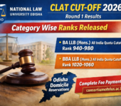 NLUO Odisha CLAT Cutoff 2026 - Round 1 Category Wise Ranks Released