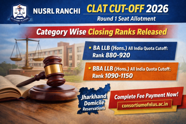 NUSRL Ranchi CLAT Cutoff 2026 - Round 1 Allotment Released, Category Wise Closing Ranks