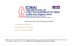 ICMAI CMA Foundation Result December 2025 Declared: Check Merit List Here
