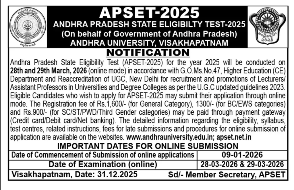 APSET 2025 Official Notification
