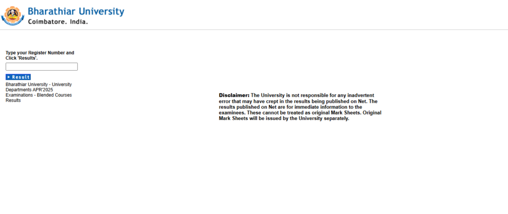Bharathiar University SDE/CDOE (ODL) Revaluation Result 2025 Released