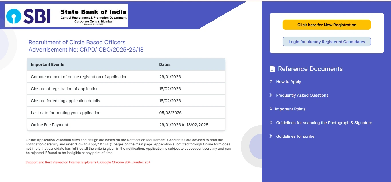 SBI CBO 2026 Apply Here