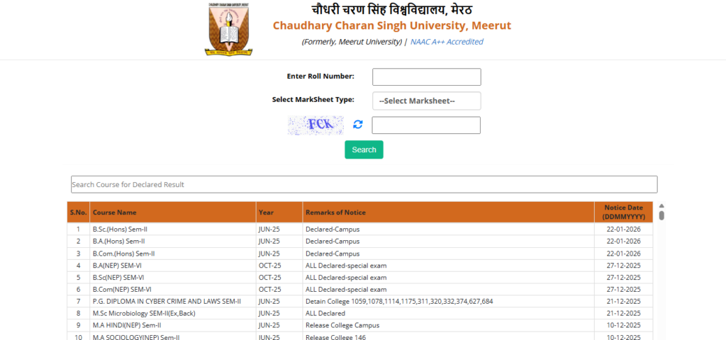 CSS University Result 2025-26
