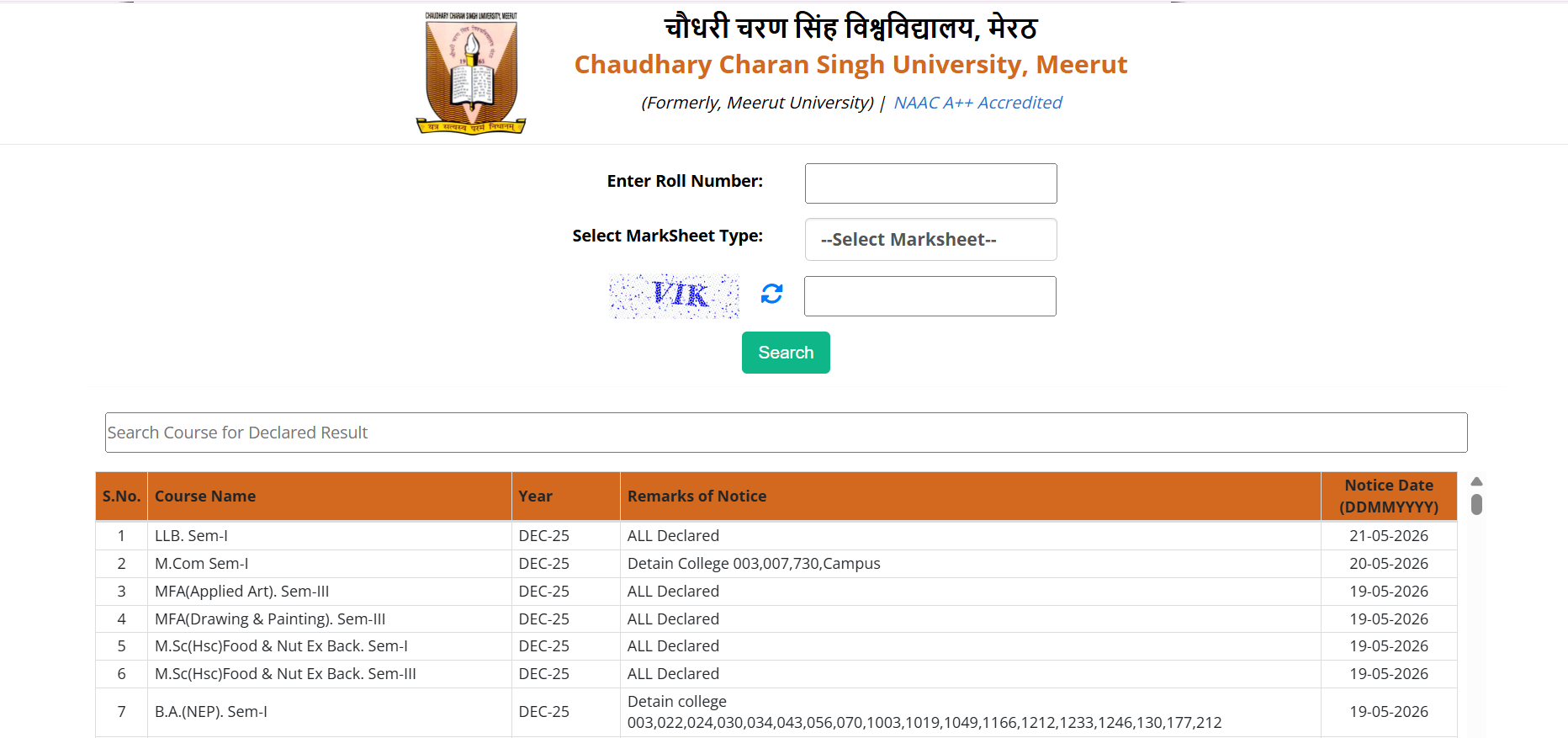 CCS University Result 2025-2026