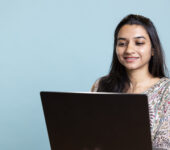 Woman working on laptop