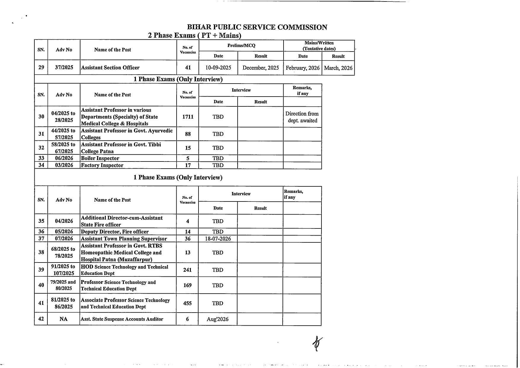 BPSC Calendar 2026 Revised Dates