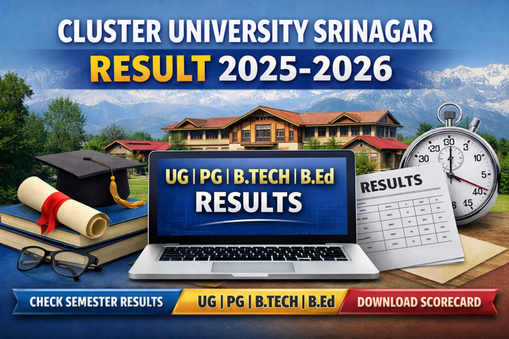 Cluster University Srinagar Result 2025-2026 – Check UG, PG, B.Tech, B.Ed Semester Results