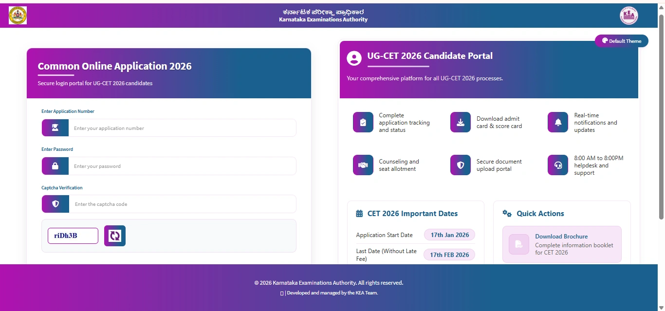KCET registration 2026 apply link