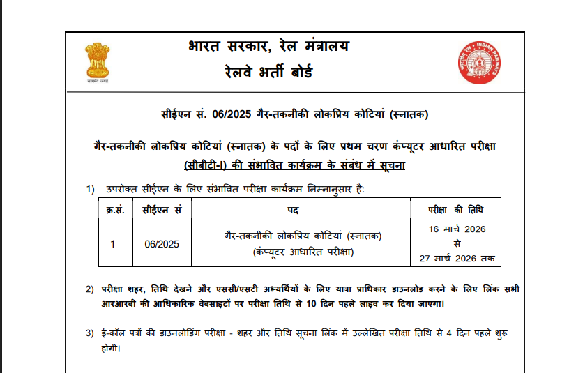 Railway NTPC Exam Date