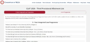 Check CLAT 2026 Third Provisional Allotment List