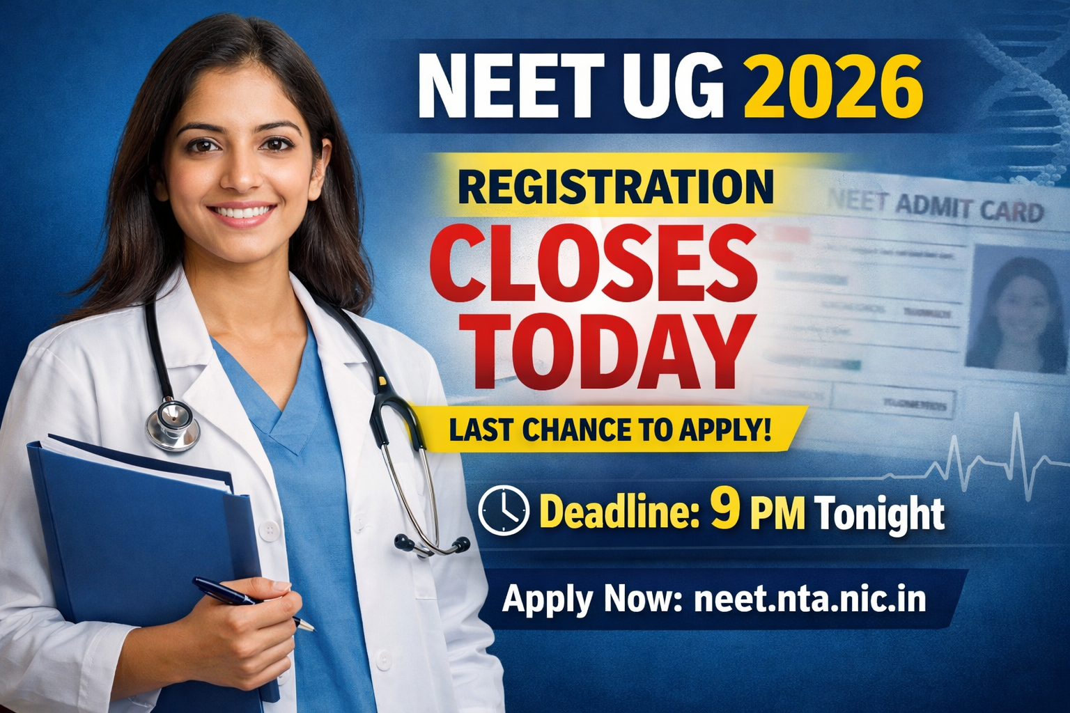 NEET UG 2026 Registration Closes Today at 9 PM