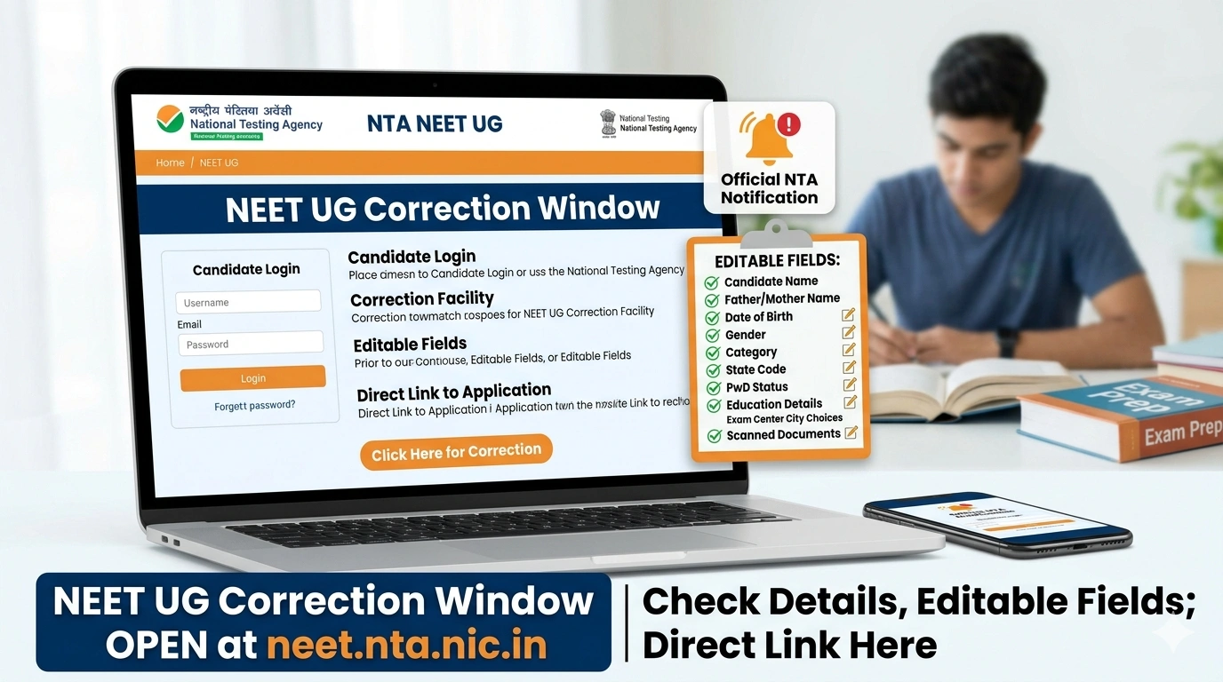 NEET UG Correction Window Open, Check Details, Editable Fields; Direct Link Here
