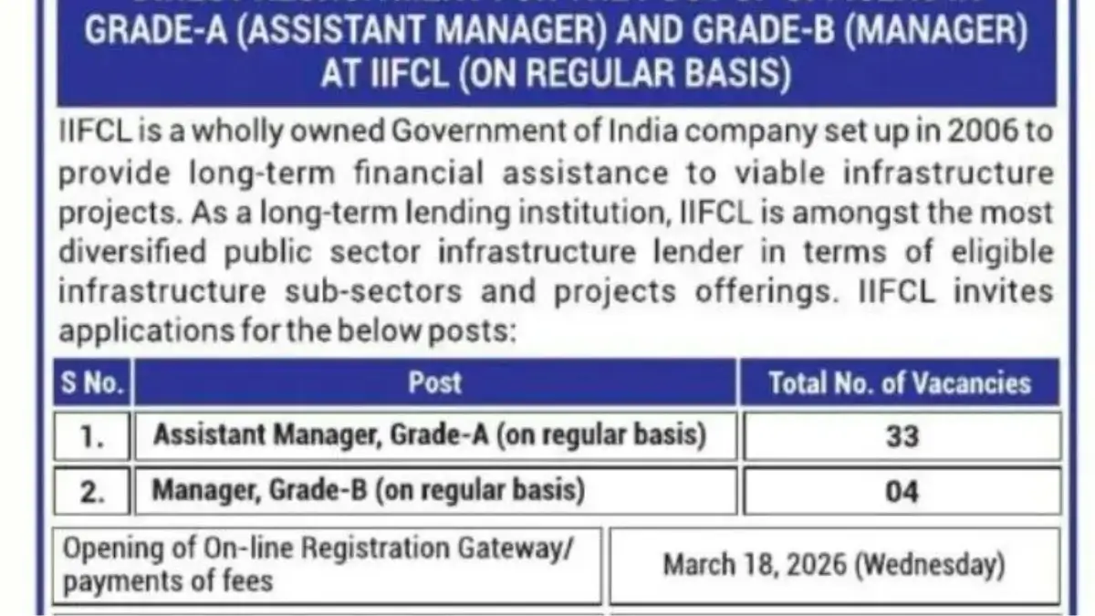IIFCL recruitment advertisment 2026