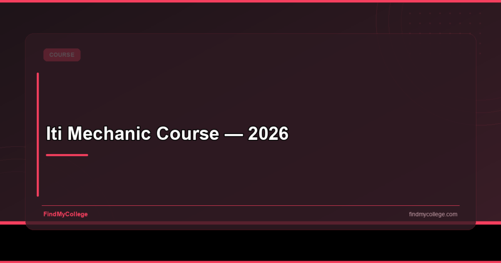 ITI Mechanic Course 2026: Eligibility, Admission, Fees, Salary & Career Scope