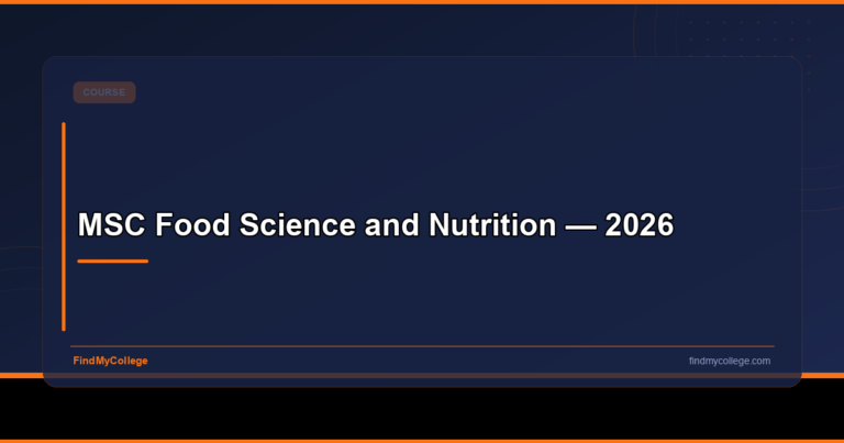 MSC Food Science and Nutrition — 2026