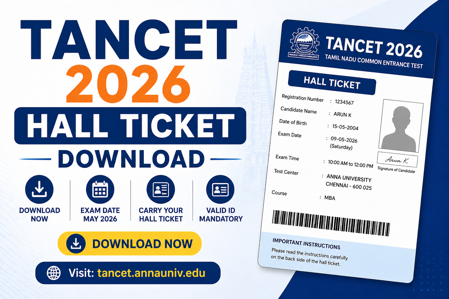 TANCET 2026 Hall Ticket Download