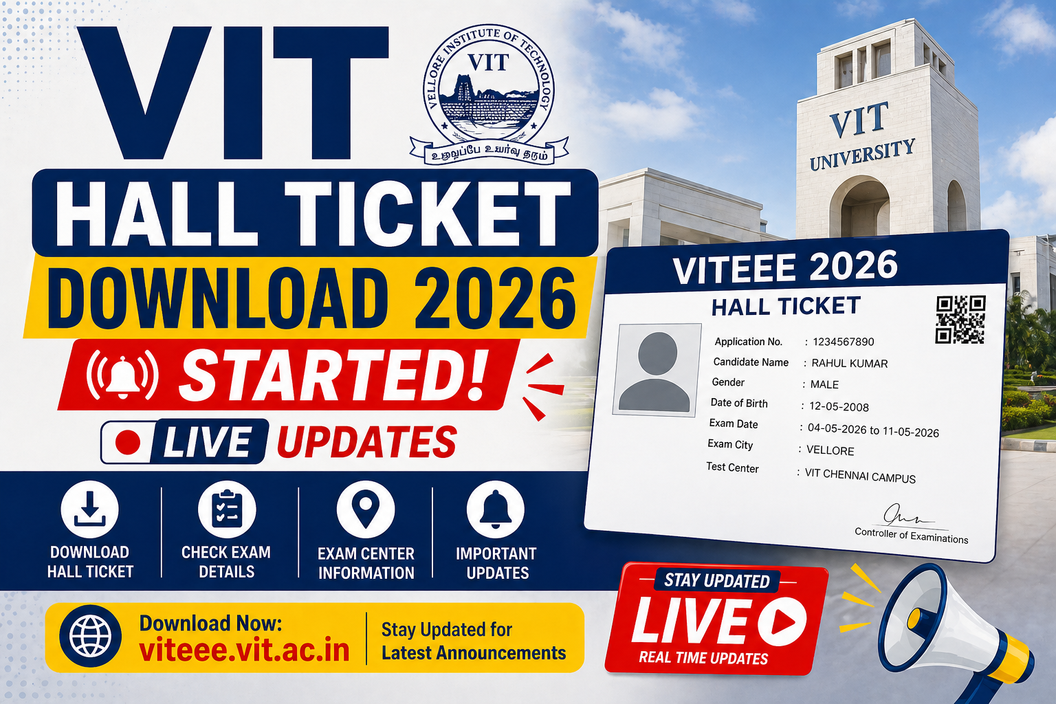VIT Hall Ticket Download 2026 (Started) Live Updates