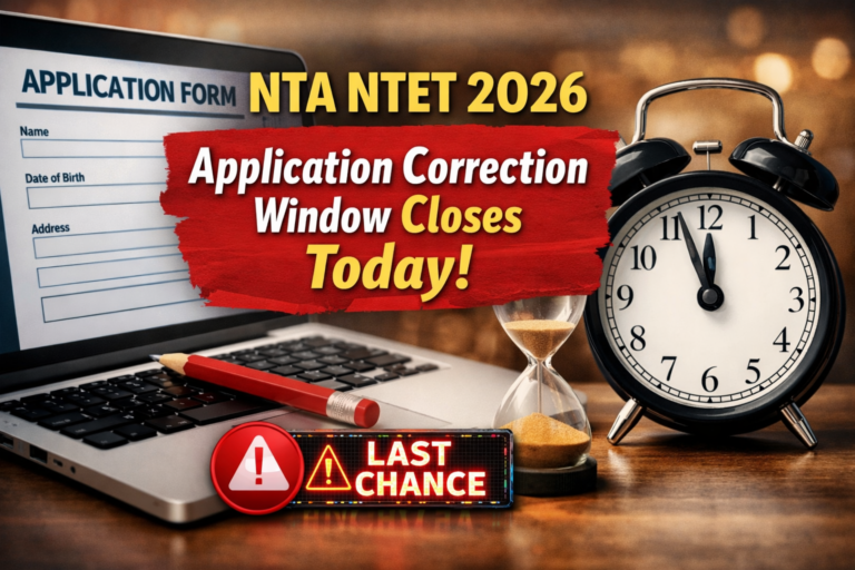 NTA NTET 2026 Application Correction Window Closes Today