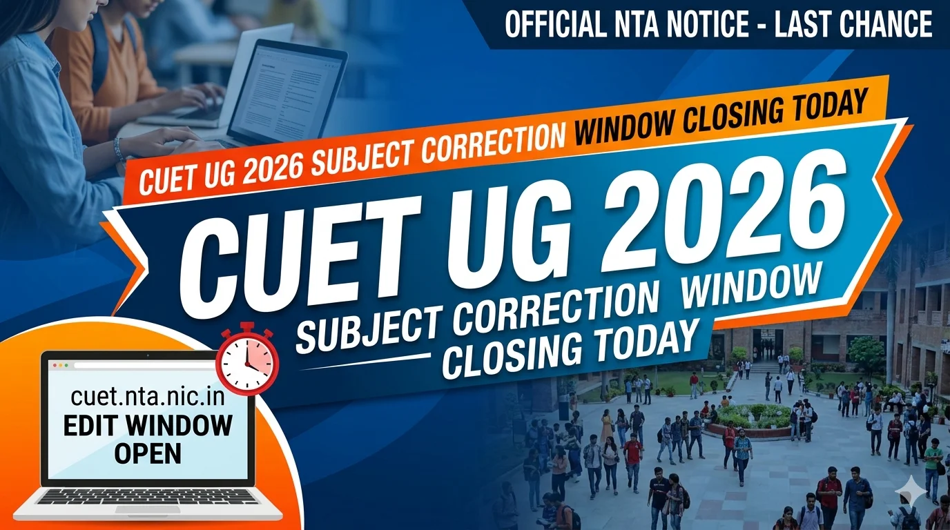 CUET UG 2026 Subject Correction Window Closing Today