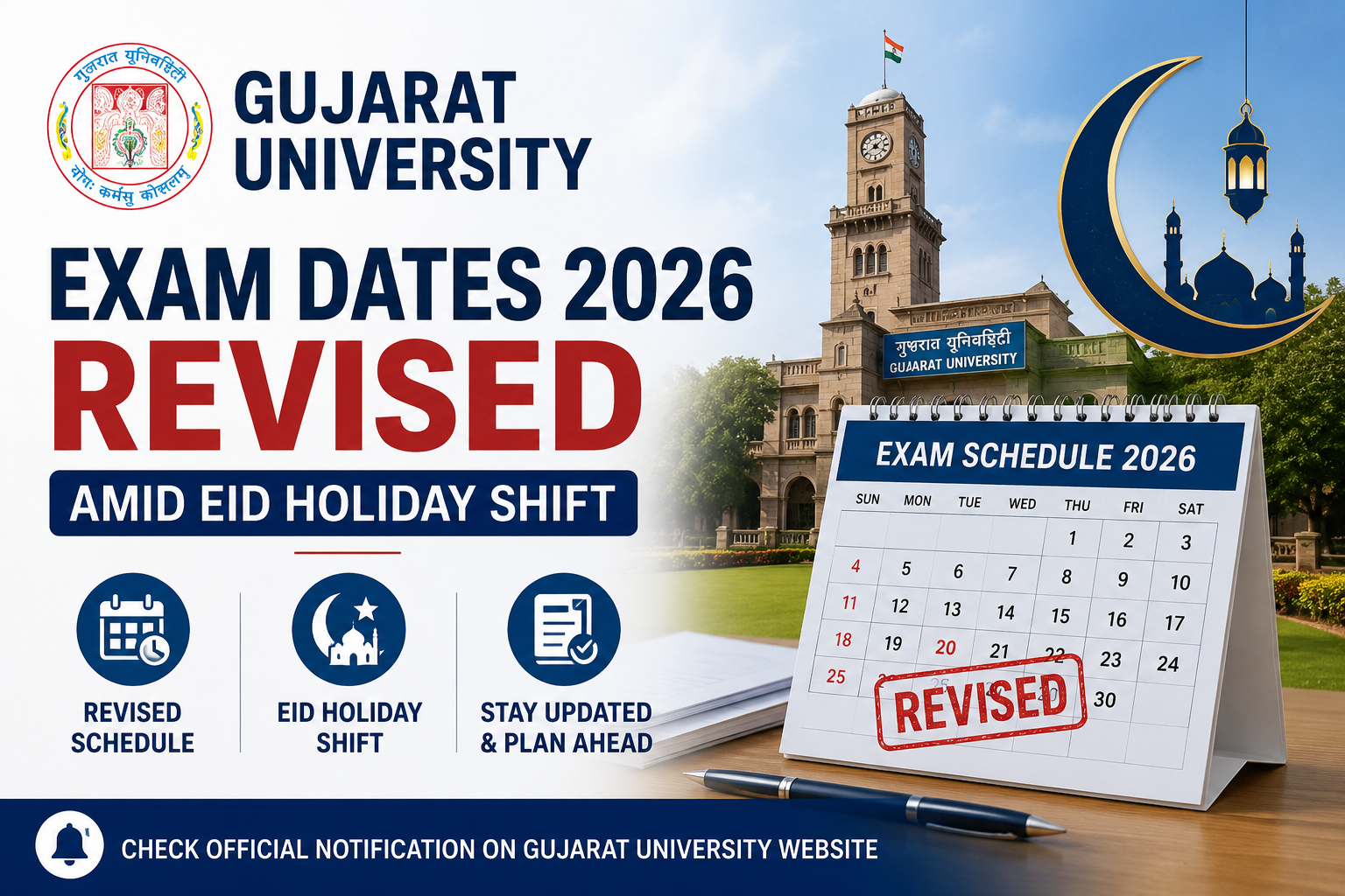 Gujarat University Exam Dates 2026 Revised Amid Eid Holiday Shift