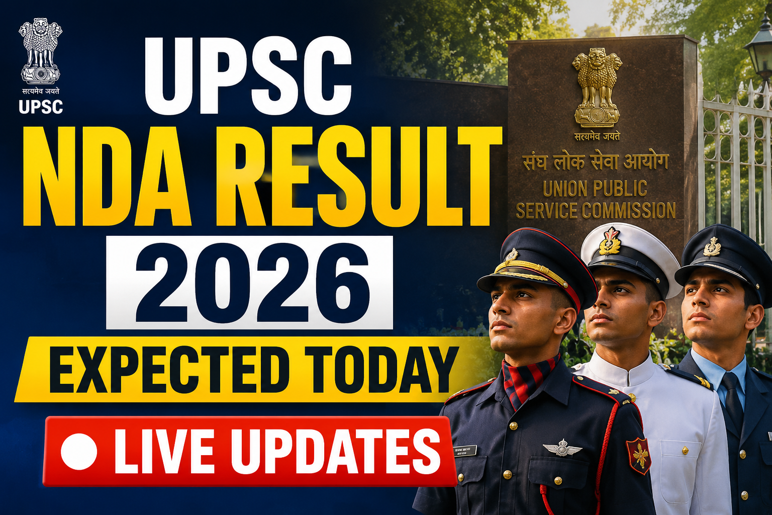 UPSC NDA Result 2026 Expected Today Live Updates- gove featured image for this