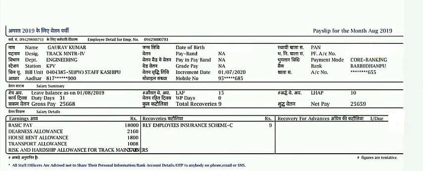Loco pilot salary slip
