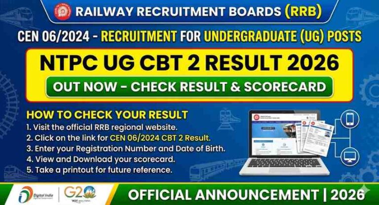 RRB NTPC UG CBT 2 Result 2026 OUT for CEN 06/2024
