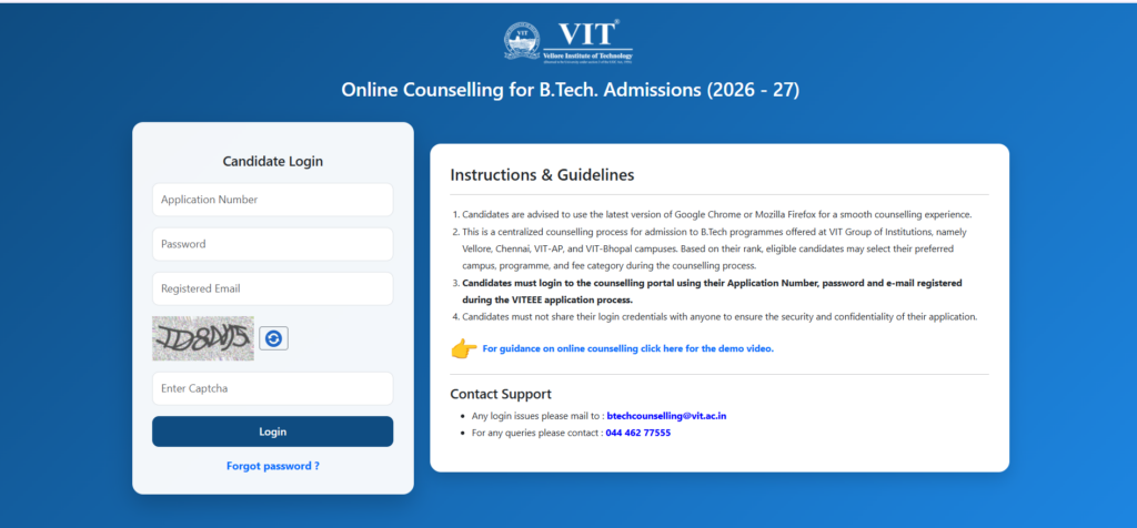 VITEEE 2026 Counselling Vacant Seats Update