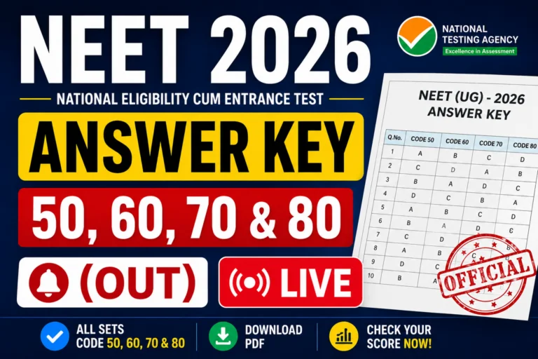 Re NEET 2026 Answer Key Code 50, 60, 70 & 80 (OUT) Live