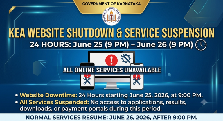 KEA Website to Shut Down for 24 Hours; All Online Services Suspended till June 26, 9 PM