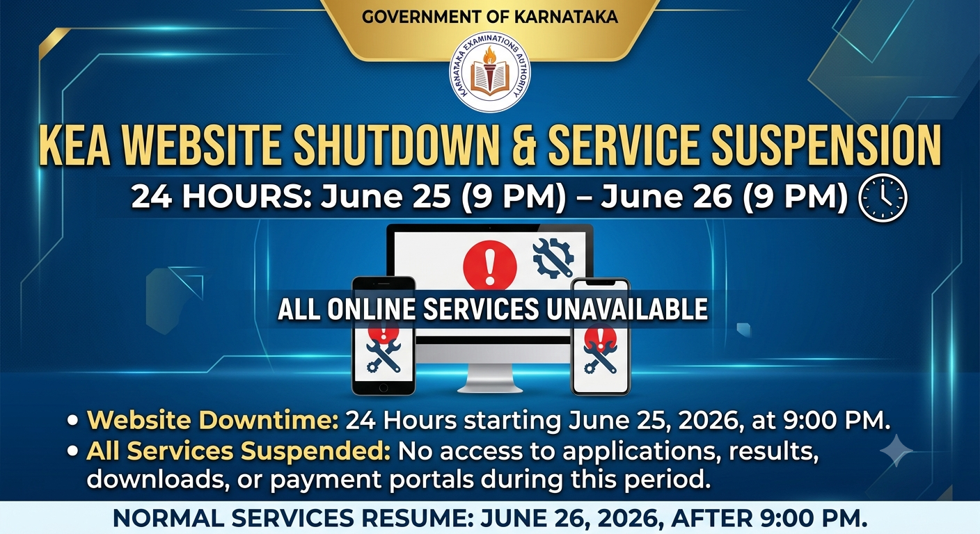 KEA Website to Shut Down for 24 Hours; All Online Services Suspended till June 26, 9 PM