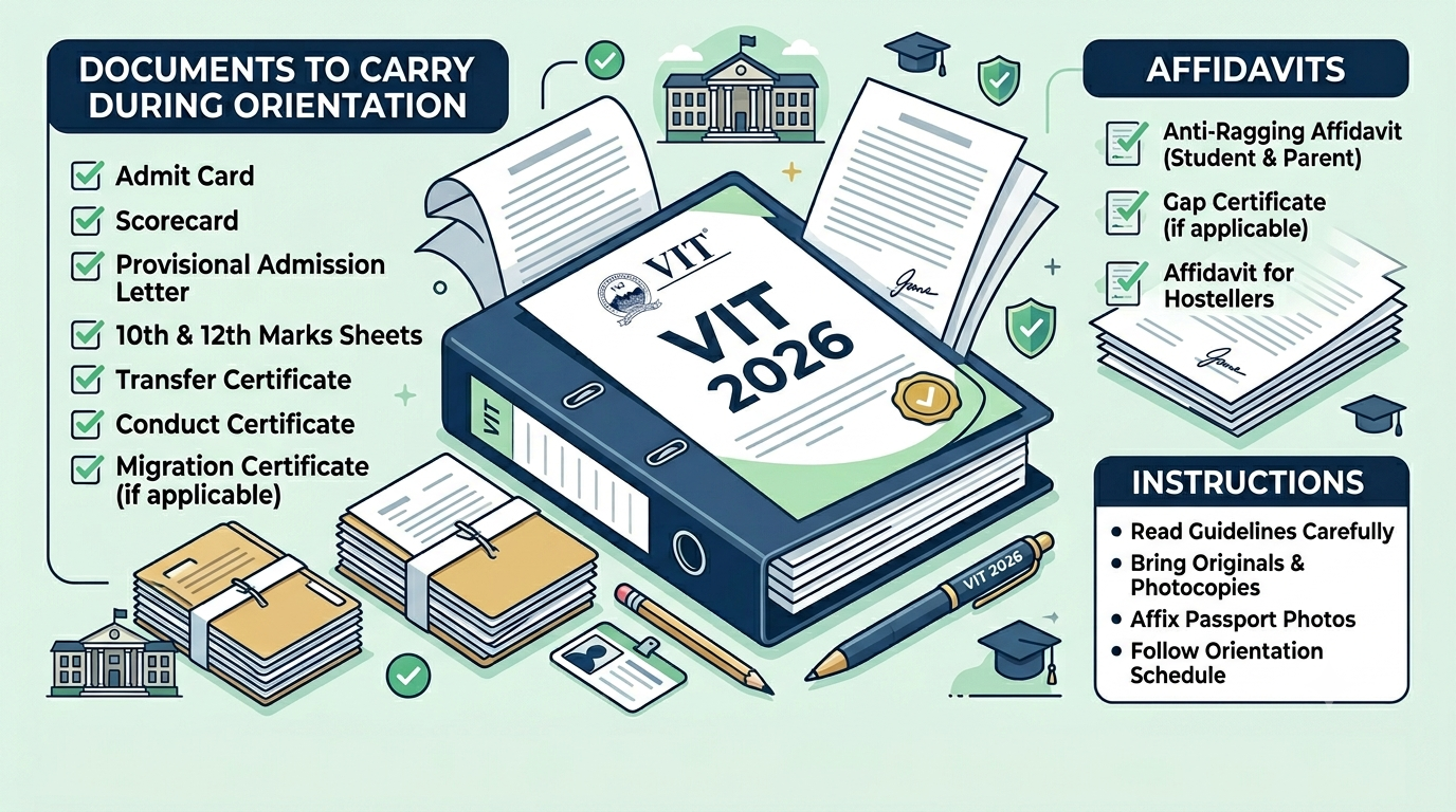 VIT 2026 Admission: Documents to Carry During Orientation, Affidavits, Instructions