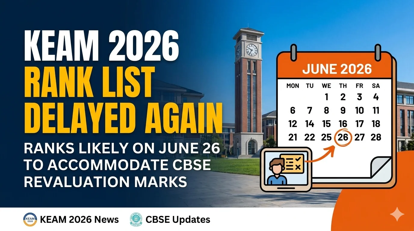 KEAM 2026 Rank List Delayed Again; Ranks Likely on June 26 to Accommodate CBSE Revaluation Marks