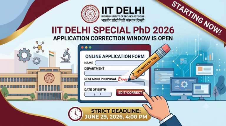 IIT Delhi Special PhD 2026 Application Correction Starts