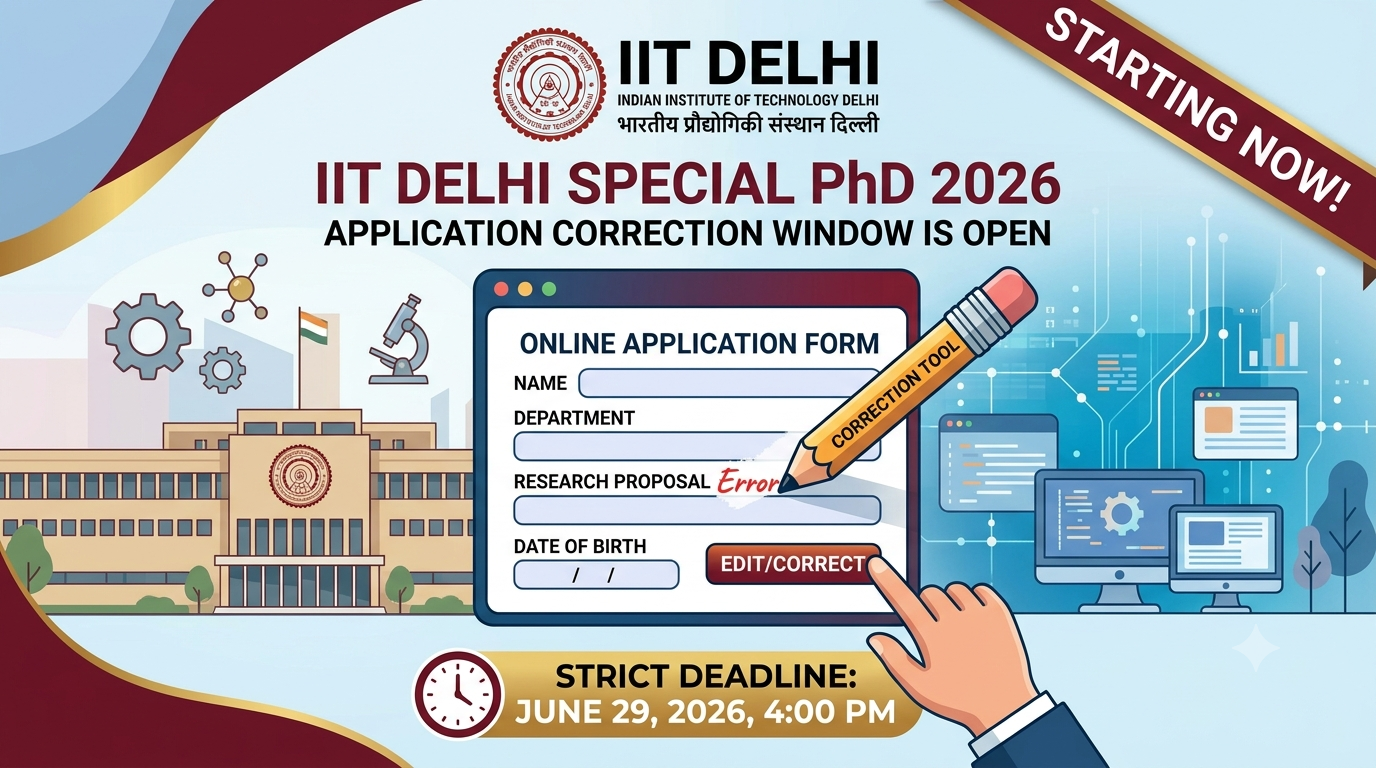 IIT Delhi Special PhD 2026 Application Correction Starts