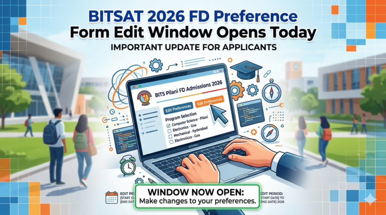 BITSAT 2026 FD Preference Form Edit Window Opens Today
