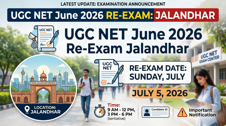 UGC NET June 2026 Re-Exam on July 5 for Jalandhar