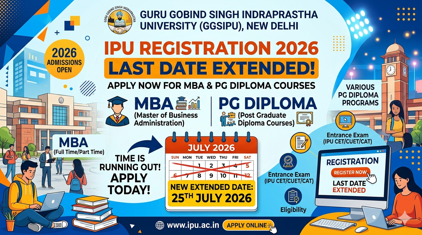 IPU Registration 2026 Last Date Extended for MBA, PG Diploma Courses