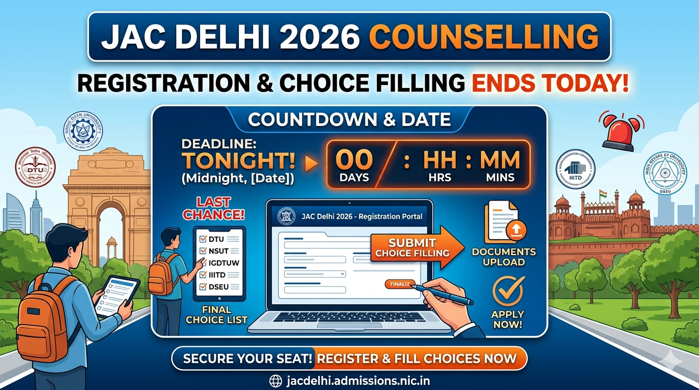 JAC Delhi 2026 Counselling Registration & Choice Filling Ends Today