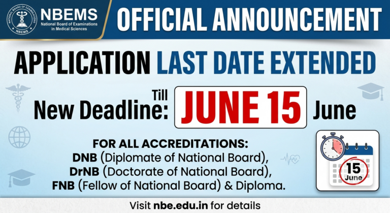 NBEMS Extends DNB, DrNB, FNB & Diploma Accreditation Application Last Date Till June 15